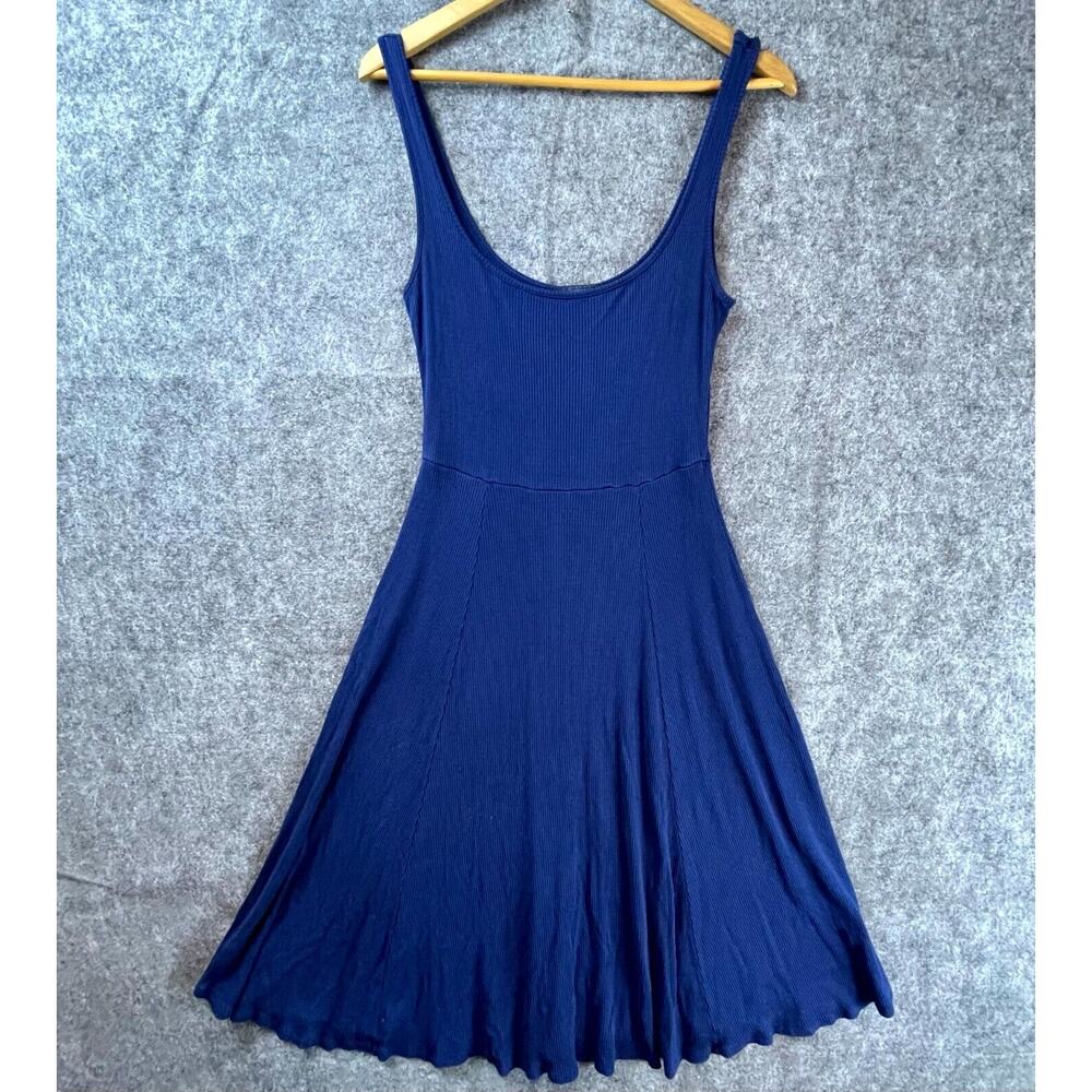ModCloth Dress Medium Blue Stretch Ribbed Layer Minimalist Basics Twirl Playful